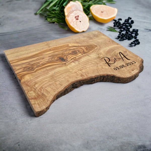 Couples Initials Olive Wood Cutting Board